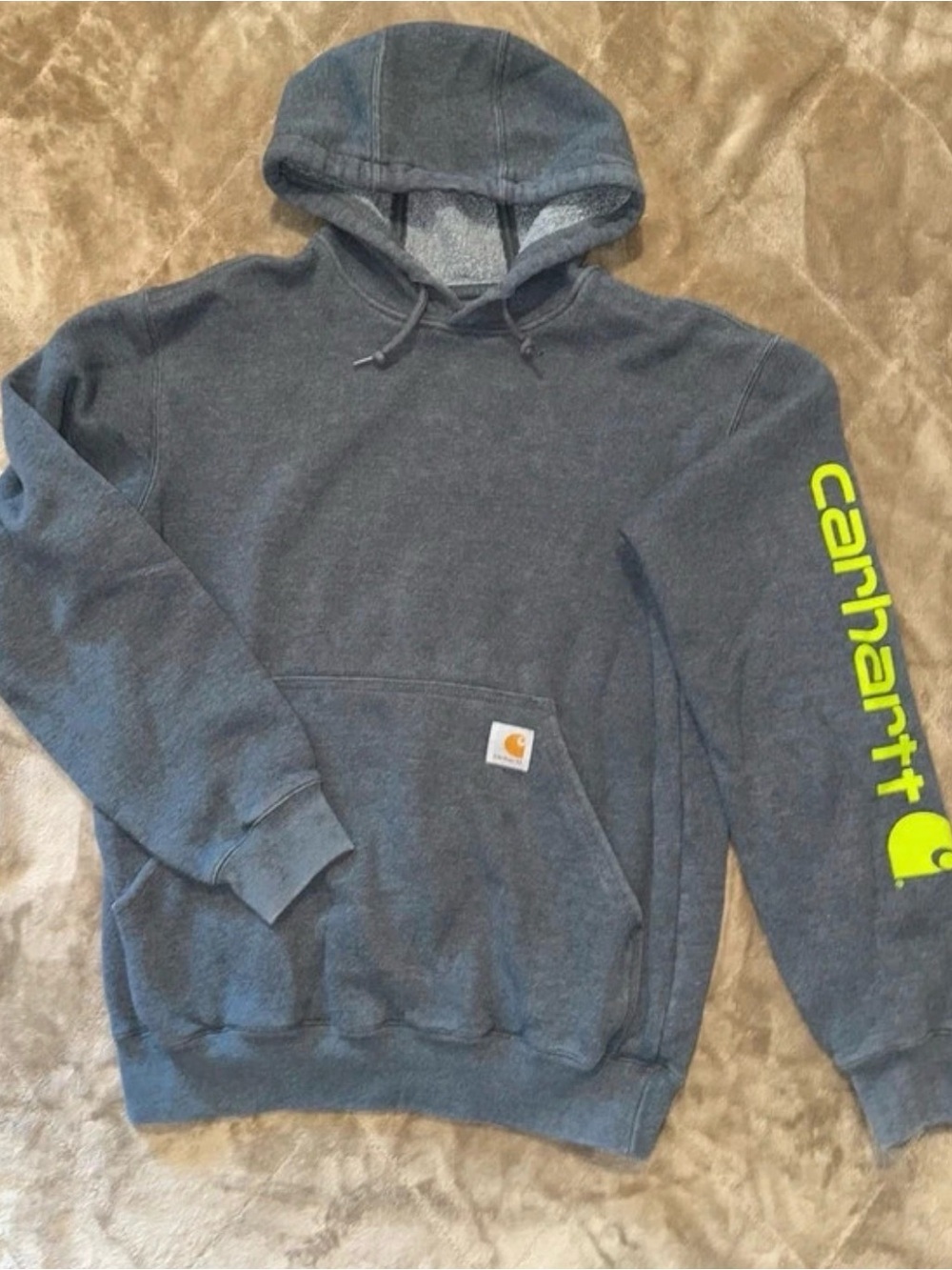 Carhartt adult Gray Hooded Sweatshirt with Neon Logo